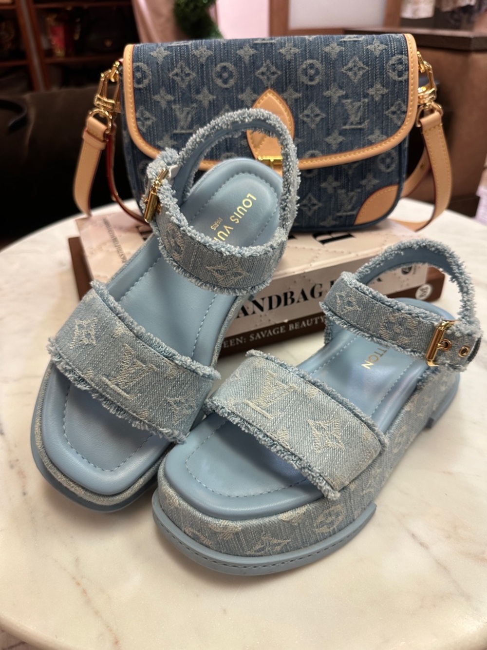 Size 38 100% authentic Louis Vuitton wedges denim - Picture 7 of 15